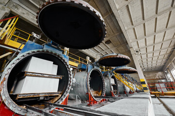 Obraz premium Huge rack with foam concrete blocks goes out of digestor