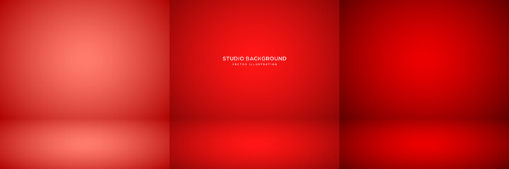 Empty red studio abstract backgrounds with spotlight effect. Product showcase backdrop. Stage lighting. Vector illustration