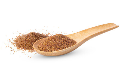 Brown Teff Grain in wood spoon isolated on transparent png