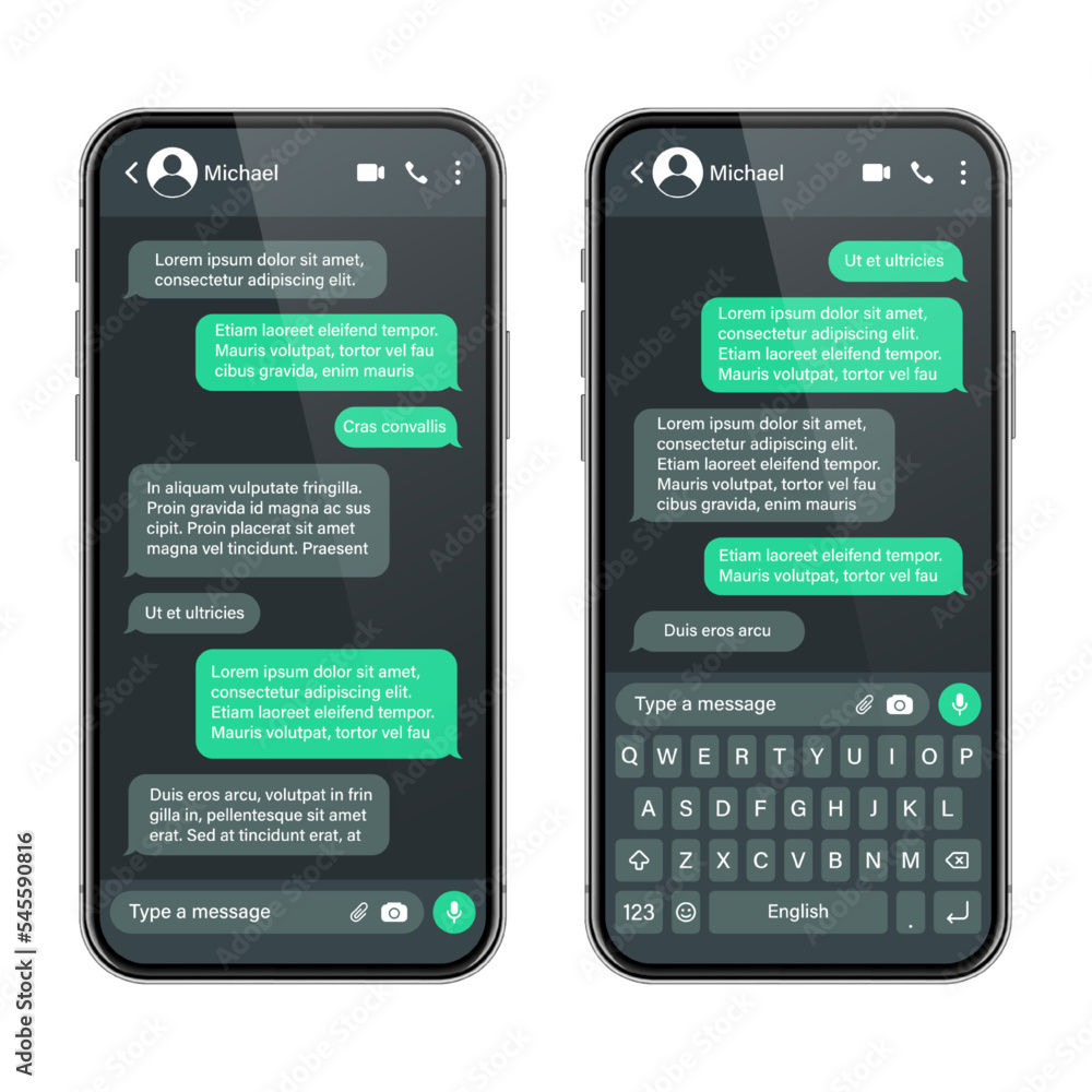 Poster realistic smartphone with messaging app. sms text frame. conversation chat screen with green message