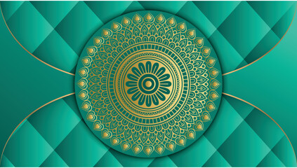 Decorative golden greeting card. Beautiful luxury mandala design background in gold color. Design for invitation, wedding card, Diwali, decoration. India, Indian, Arabic, Damask, Asian, Turkish	