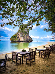 Fototapeta na wymiar Restaurant in Railay beach in Krabi, Thailand
