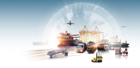 Global business of Container Cargo freight train for Business logistics concept, Air cargo...