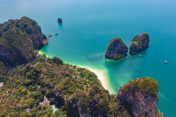 Aerial view of Railay and Phra nang Cave Beach in Krabi, Thailand