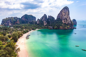 Aerial view of Railay and Phra nang Cave Beach in Krabi, Thailand