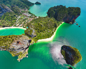 Aerial view of Railay and Phra nang Cave Beach in Krabi, Thailand