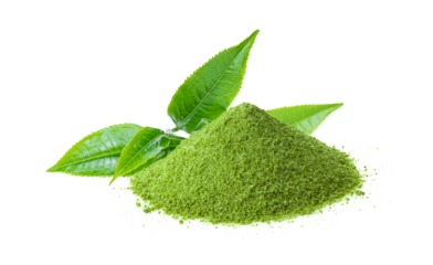 Instant matcha green tea with leaf on transparent png