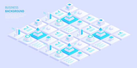 Business virtual concept. Digital technology world. Internet connection, abstract sense of science and technology graphic design background. Isometric vector illustration