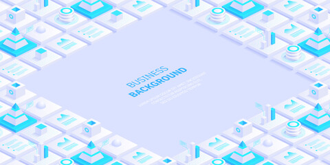 Business virtual concept. Digital technology world. Internet connection, abstract sense of science and technology graphic design background. Isometric vector illustration