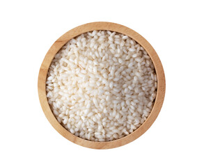 Rice in wood bowl isolated on transparent png