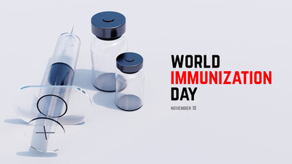 World immunization day (November 10). Vaccination and immune system background concept 3d illustration design with syringe and medicines.
