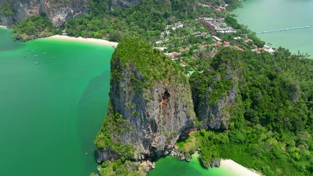 Aerial view of Railay and Phra nang Cave Beach in Krabi, Thailand