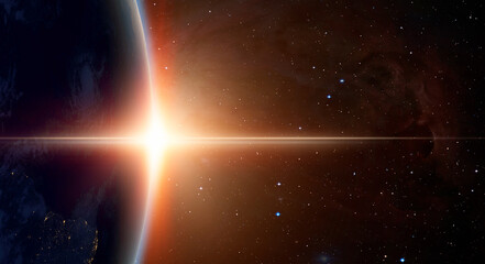 Planeet aarde met een spectaculaire zonsondergang &quot Elementen van dit beeld geleverd door NASA&quot 