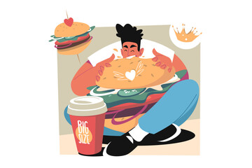 Man eating king burger and drink