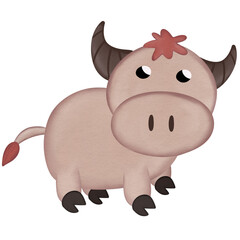 cute buffalo watercolor illustration 