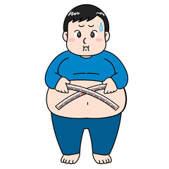 ウエストを測る男性のイラスト（ダイエット）