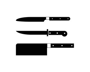 vector icon design of various kitchen knives for cutting meat and vegetables or fruits commonly found in the kitchen