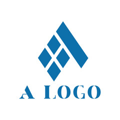 Vector logo for a construction and window company. Illustration with letter A. Window symbol. Blue minimalistic logo on a white background.