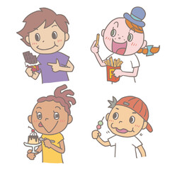 お菓子を食べるキッズのイラスト02