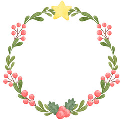 Fototapeta premium cute Christmas wreath cartoon watercolor 