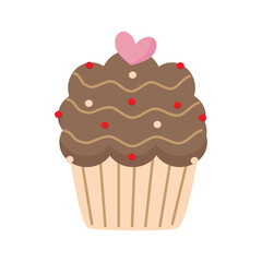 PNG illustration of cute chocolate cupcake isolated on transparent background.