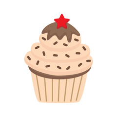 PNG illustration of cute chocolate cupcake with star isolated on transparent background.