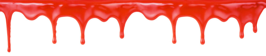 liquid red paint dripping on white background