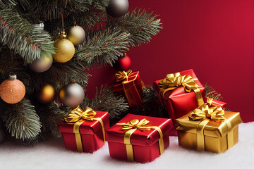 Fototapeta na wymiar christmas tree and gift boxes