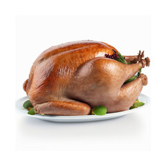 Thanksgiving turkey on a platter, white background