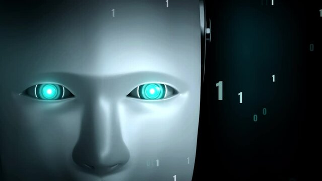 Futuristic robot artificial intelligence huminoid AI programming coding technology development and machine learning concept. Robotic bionic science research for future of human life. 3D rendering.