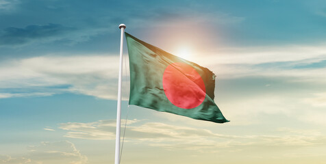 Bangladesh national flag cloth fabric waving on the sky - Image