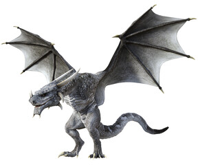 3D Rendered Grey Wyvern - A Bipedal Dragon Isolated on Transparent Background - 3D Illustration