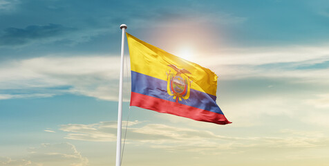 Ecuador national flag cloth fabric waving on the sky - Image