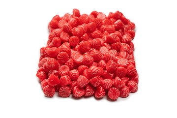 Red round tasty gummy candies islolated on a white background.