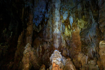 The splendor  of nature - bizarre forms of stalactites and stalagmites in the Salamander Cave in northern Israel