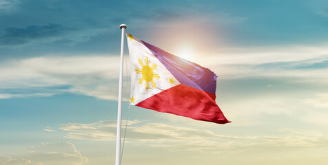 Philippines national flag cloth fabric waving on the sky - Image