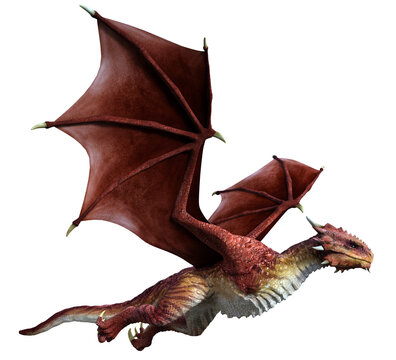 3D Rendered Red Wyvern - A Bipedal Dragon Isolated on Transparent Background - 3D Illustration