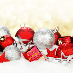 Christmas decorations in snow