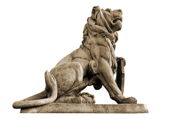 Stone sculpture of a noble and regal lion