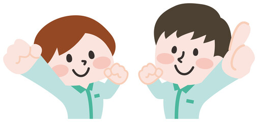 制服を着た元気なスタッフたち