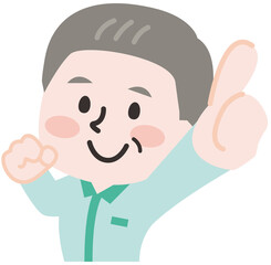 制服を着た元気なシニア男性スタッフ