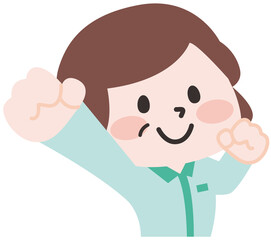 制服を着た元気なシニア女性スタッフ