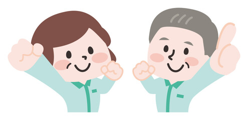 制服を着た元気なシニアスタッフたち