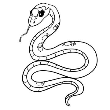 Snake - vector outline of serpent in minimalist linear style. Black and white oneline artwork. Reptile illustration.