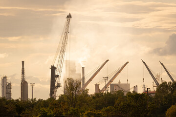 Fototapeta premium Industrial and port area of Ravenna, The Production District is made up of a chemical and petrochemical pole, thermoelectric and metallurgical plants.