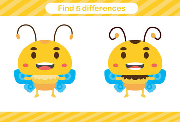Find five differences of insect Education game for kids Educational page