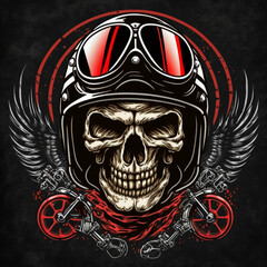  Biker skull riding motorcycle vector logo. Generative AI