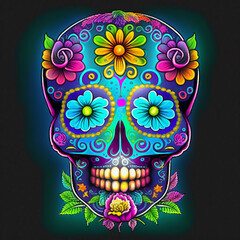 Colorful sugar skull, Day of the Dead, Mexico. Generative AI