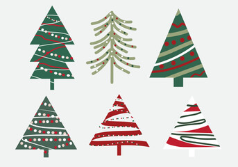 Minimalist Christmas Tree Set, Modern Holiday Tree Clipart, Red & Green Geometric Xmas Decoration