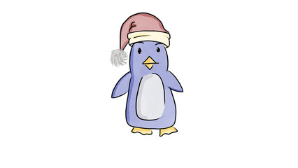 Pingüino pequeño azul con gorro de papa noel 